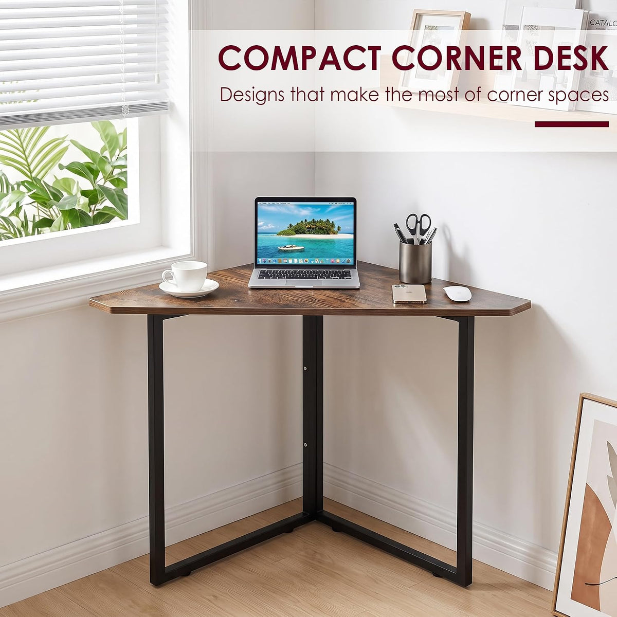 VECELO Corner Desk,Office Tables for Living Room for Small Space Triangle Com...