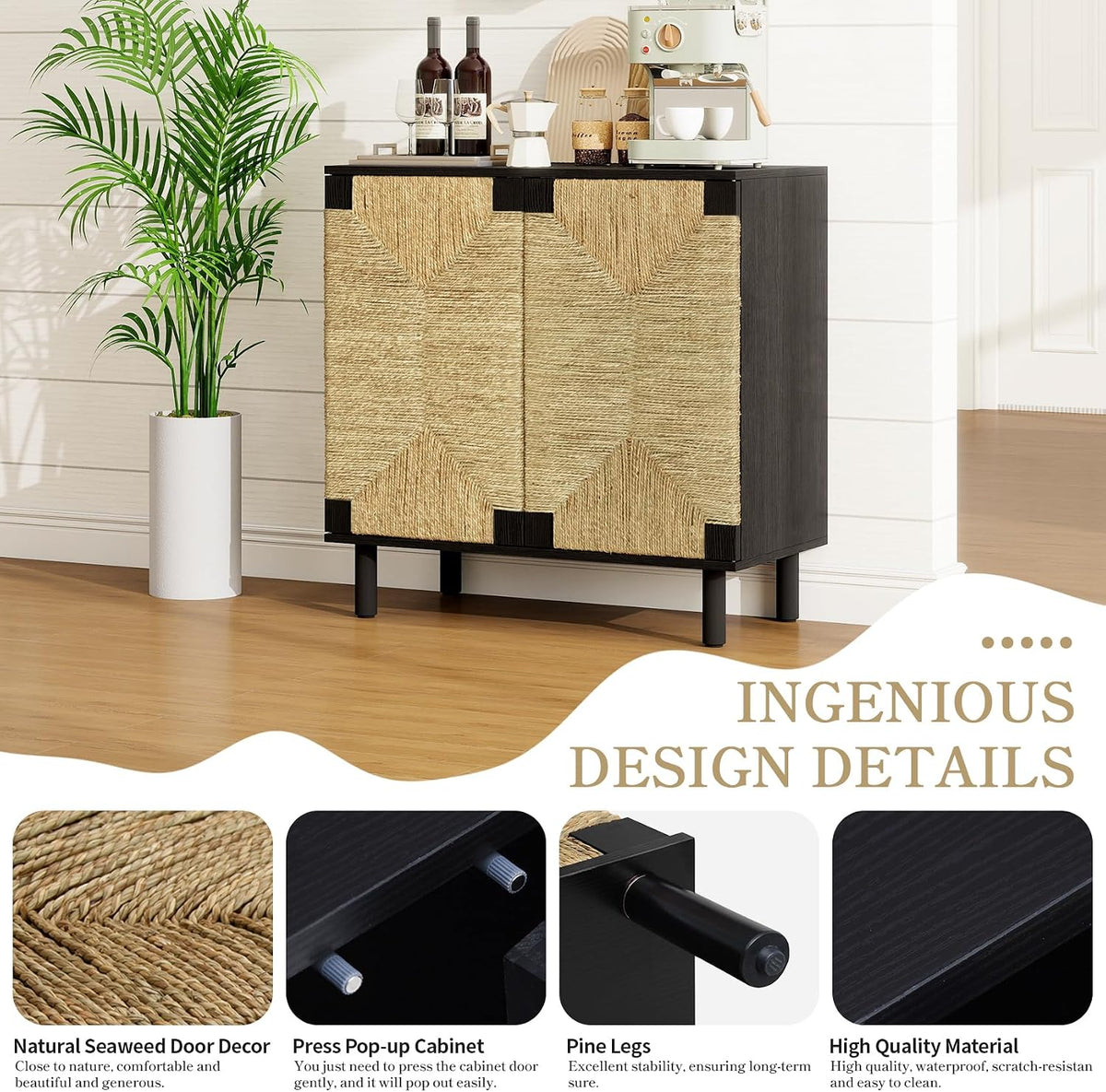 2-Pack 31.5" Sideboard Cabinet for TV - Boho TV Stand with Storage, Smal...