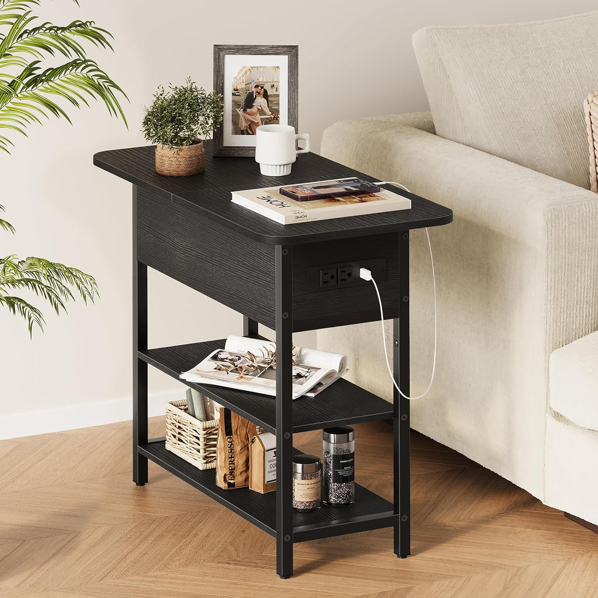 Yoobure End Table with Charging Station, Flip Top Side Table with USB Ports a...