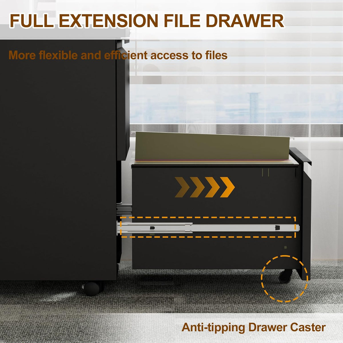 2 Drawer Metal Mobile File Cabinet with Lock and 4 Keys