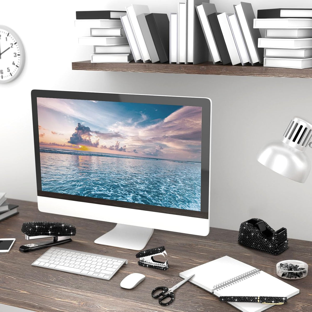 Demissle 6 Pcs Bling Office Desk Accessories Crystal Kit, Black