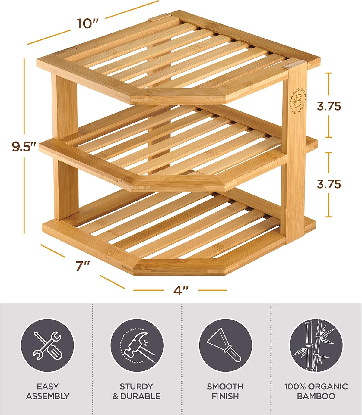 Bambüsi Bamboo Corner Kitchen Shelf and Adjustable Bamboo Drawer Dividers Org...