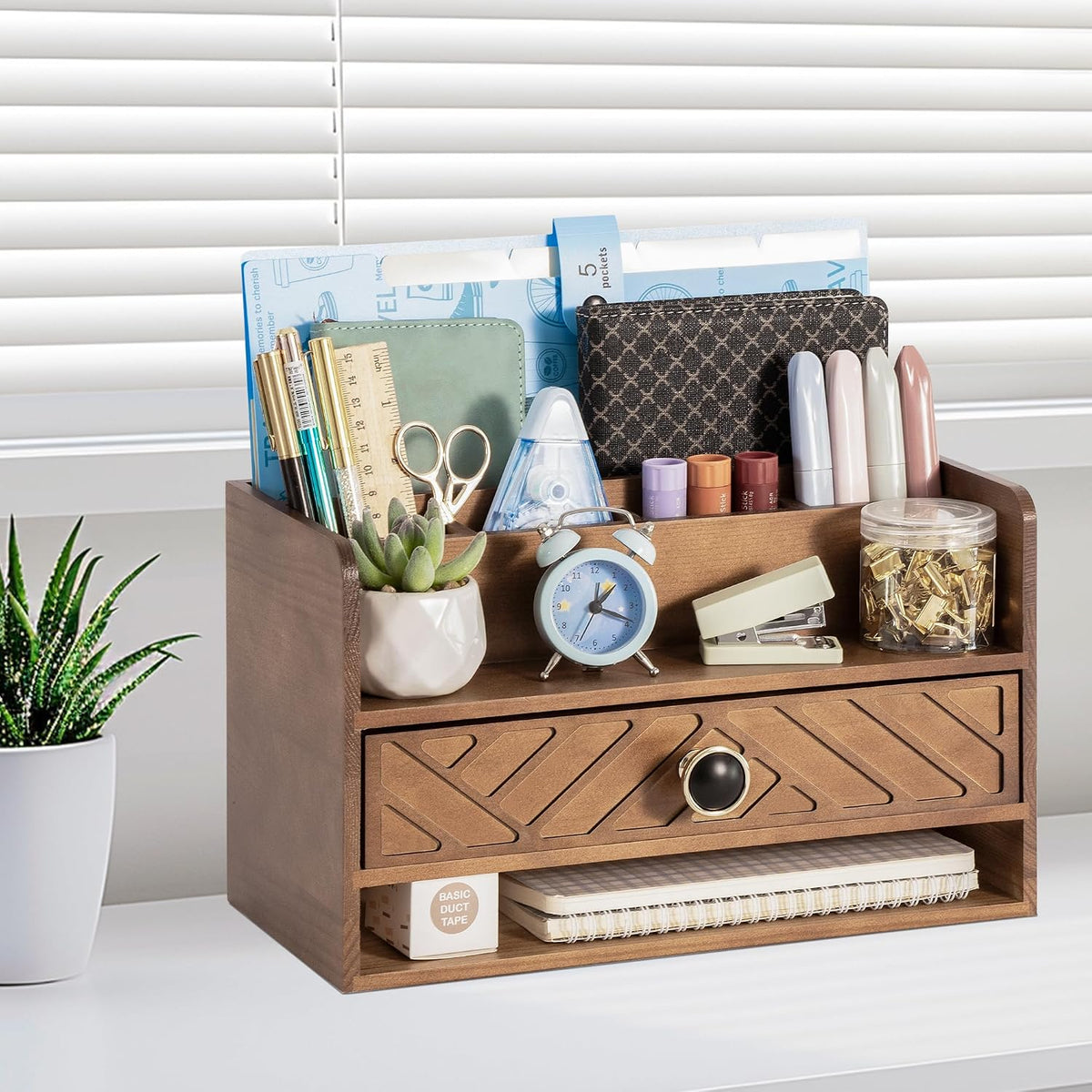 Desk Organizer with Drawer, Countertop Bill Mail Organizer and File Storage