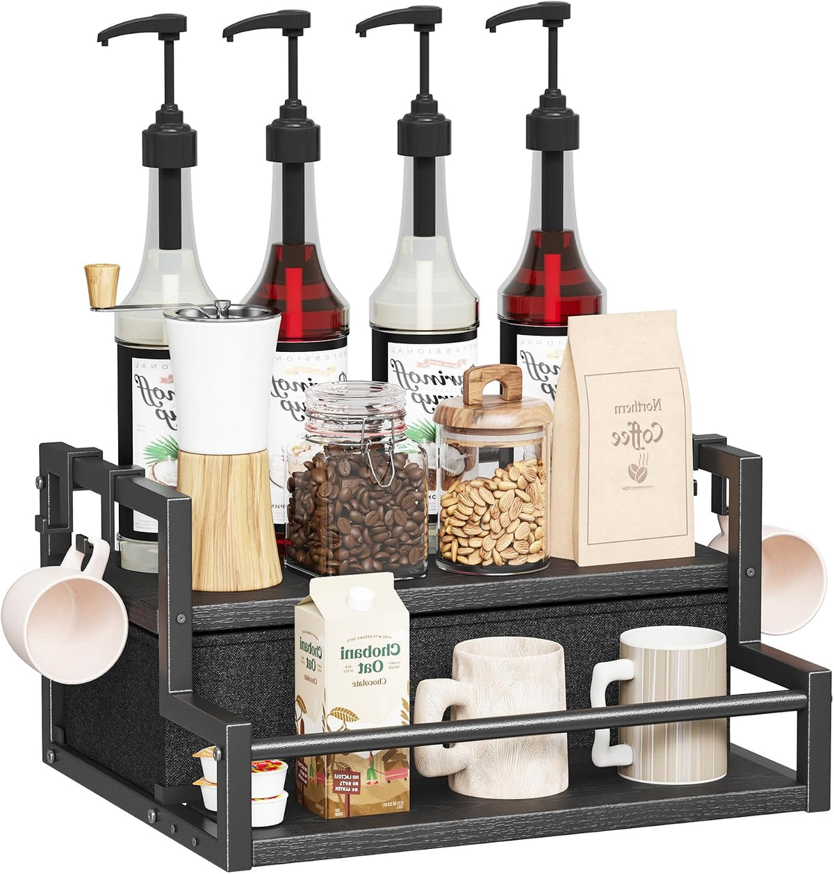 Homeiju Coffee Syrup Organizer Rack, 2-Tier Bottle Coffee Bar Accessories