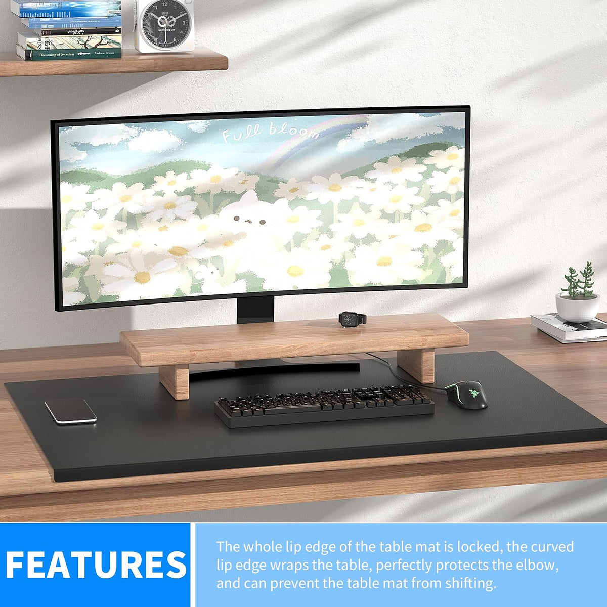 Desk Mat with Edge Protector for Keyboard and Mouse, Desk Pad with Lip