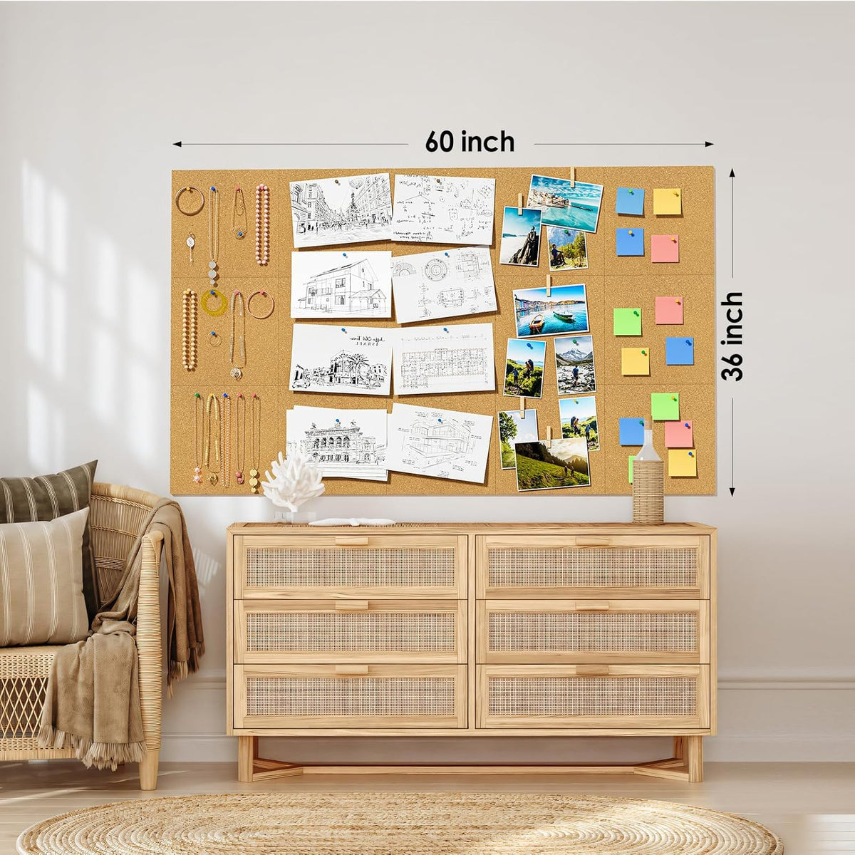 MaxGear 60" x 36" Large Cork Board for Wall, 15 Pack 12" x 12&...