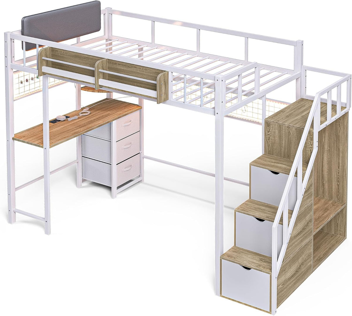 advwin Twin Size Loft Bed with Desk and Stairs, Storage Drawers and Shelves, ...