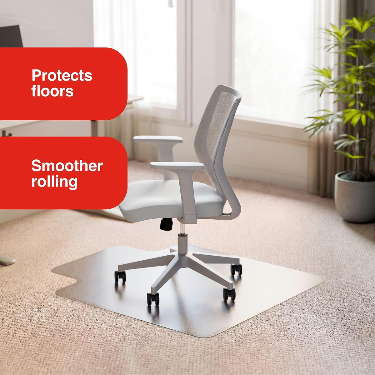 Staples Chair Mat for Low-Pile Carpet with Lip, Clear, 53" x 45"