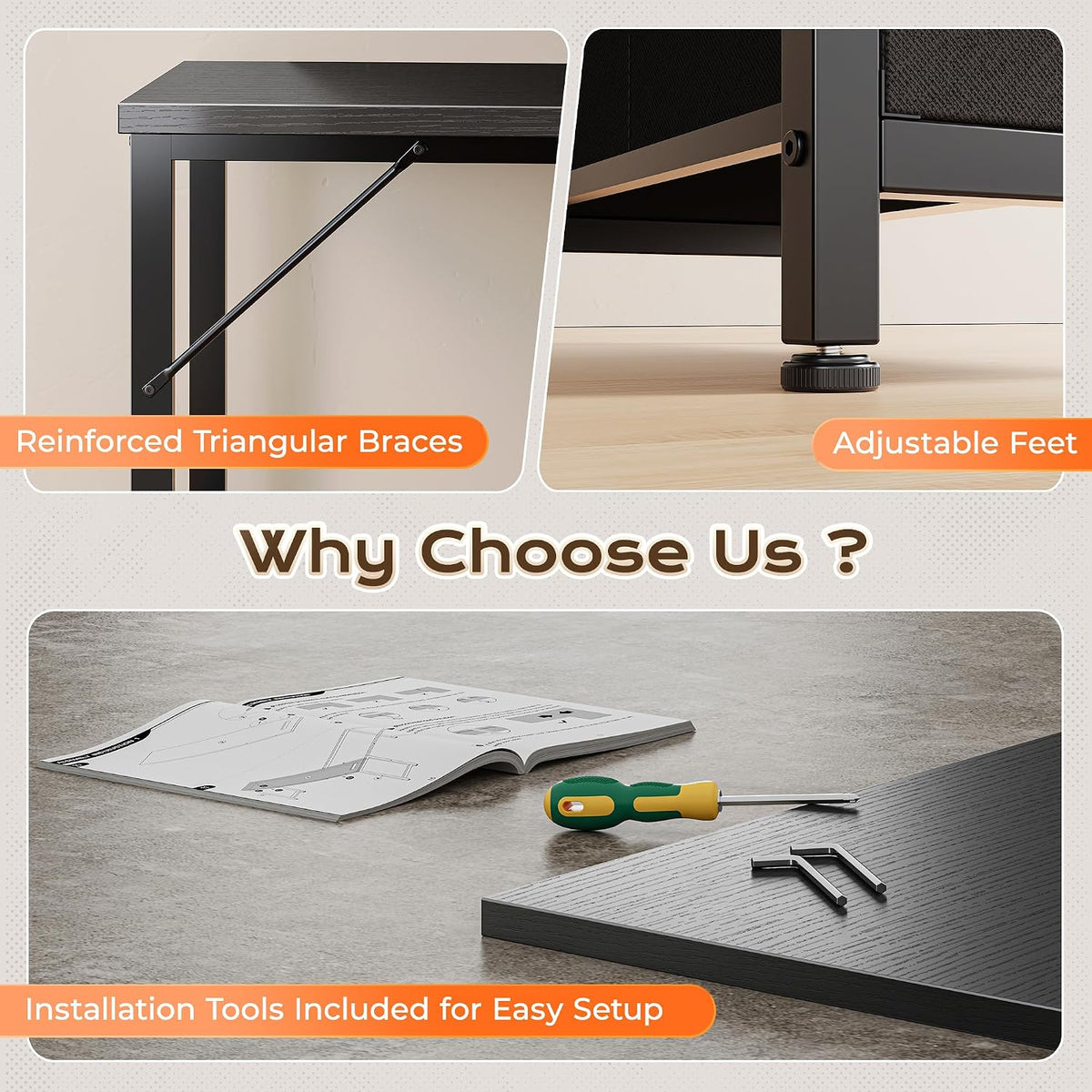 PRAISUN 63 Inch L Shaped Desk with Power Outlets and USB-C Port, Computer Cor...