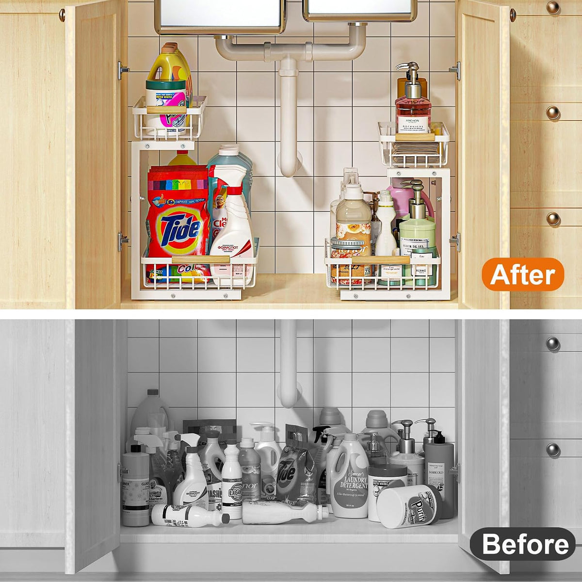 REALINN Under Sink Organizer, Height Adjustable Under Sink Organizers and Sto...