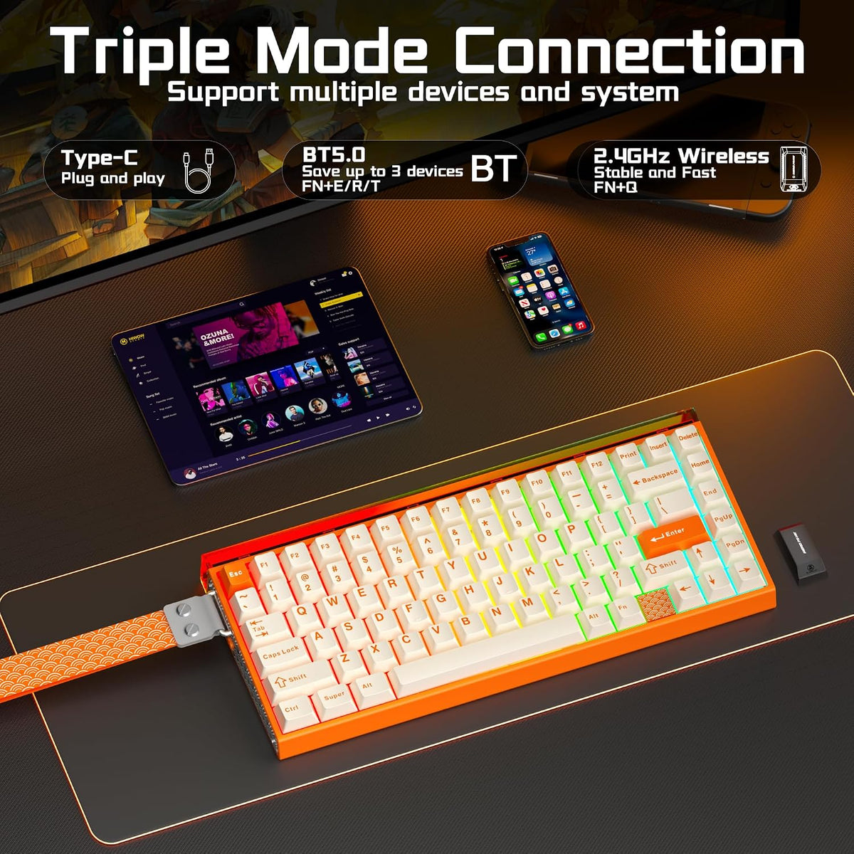 Aula Hero 75 HE Hall Effect Wireless Gaming Keyboard, 8K Polling & 8000mAh