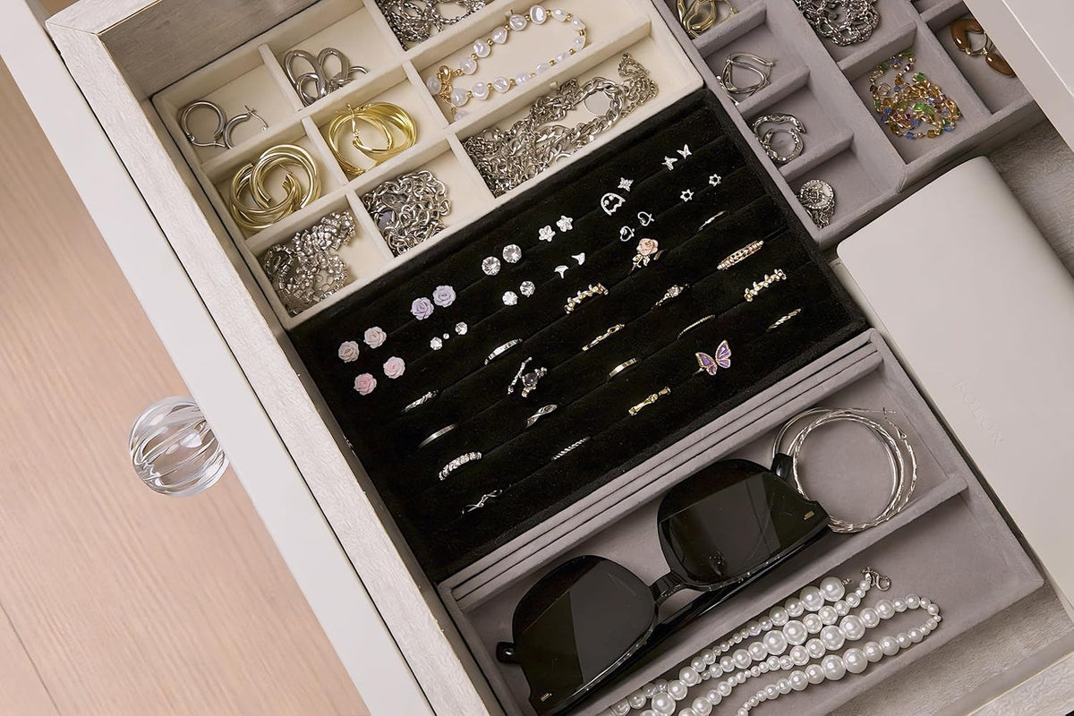 Velvet Jewelry Trays,Jewelry Organizer Trays for Drawer,Set of 8,Gray