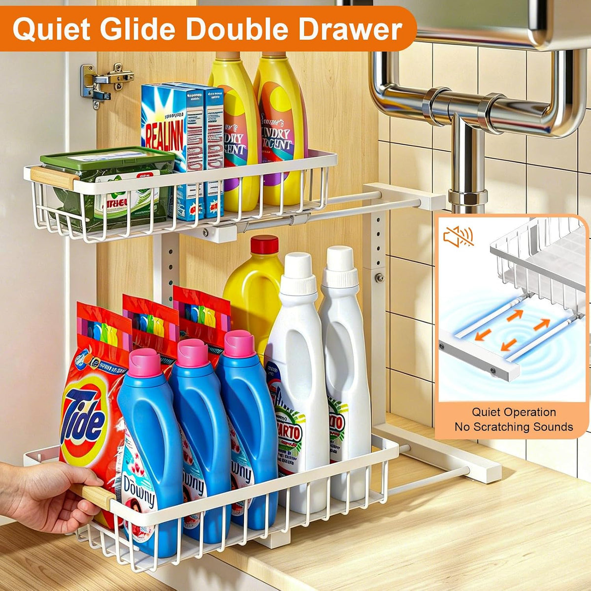 REALINN Under Sink Organizer, Height Adjustable Under Sink Organizers and Sto...