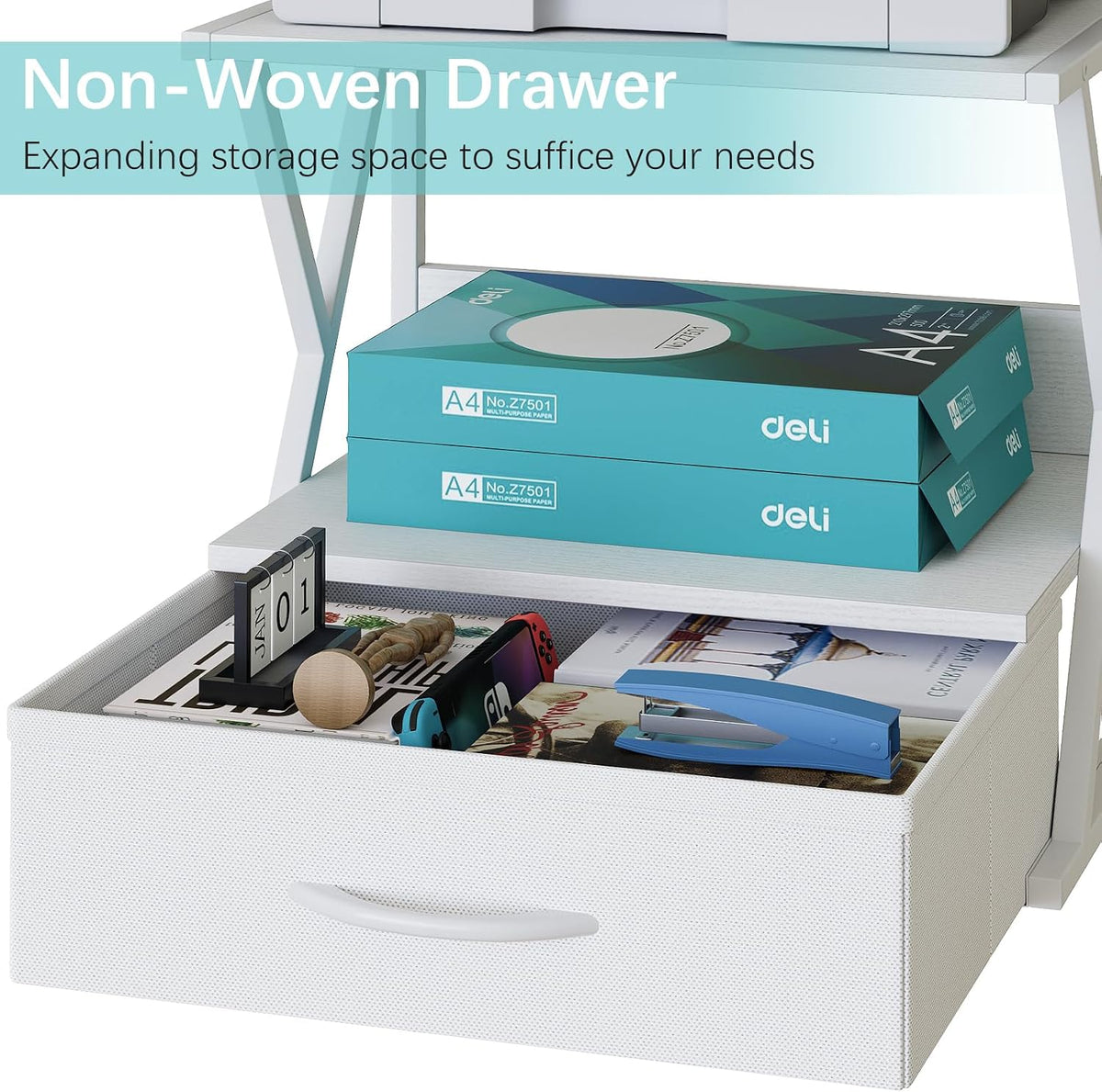 aboxoo Printer Stand for Desk with Storage Drawer, 2 Tier Desktop Or UnderDes...