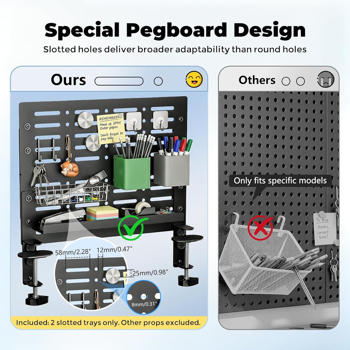 JOY worker 4-in-1 Clamp on Above/Under Desk Pegboard Cable Management Tray
