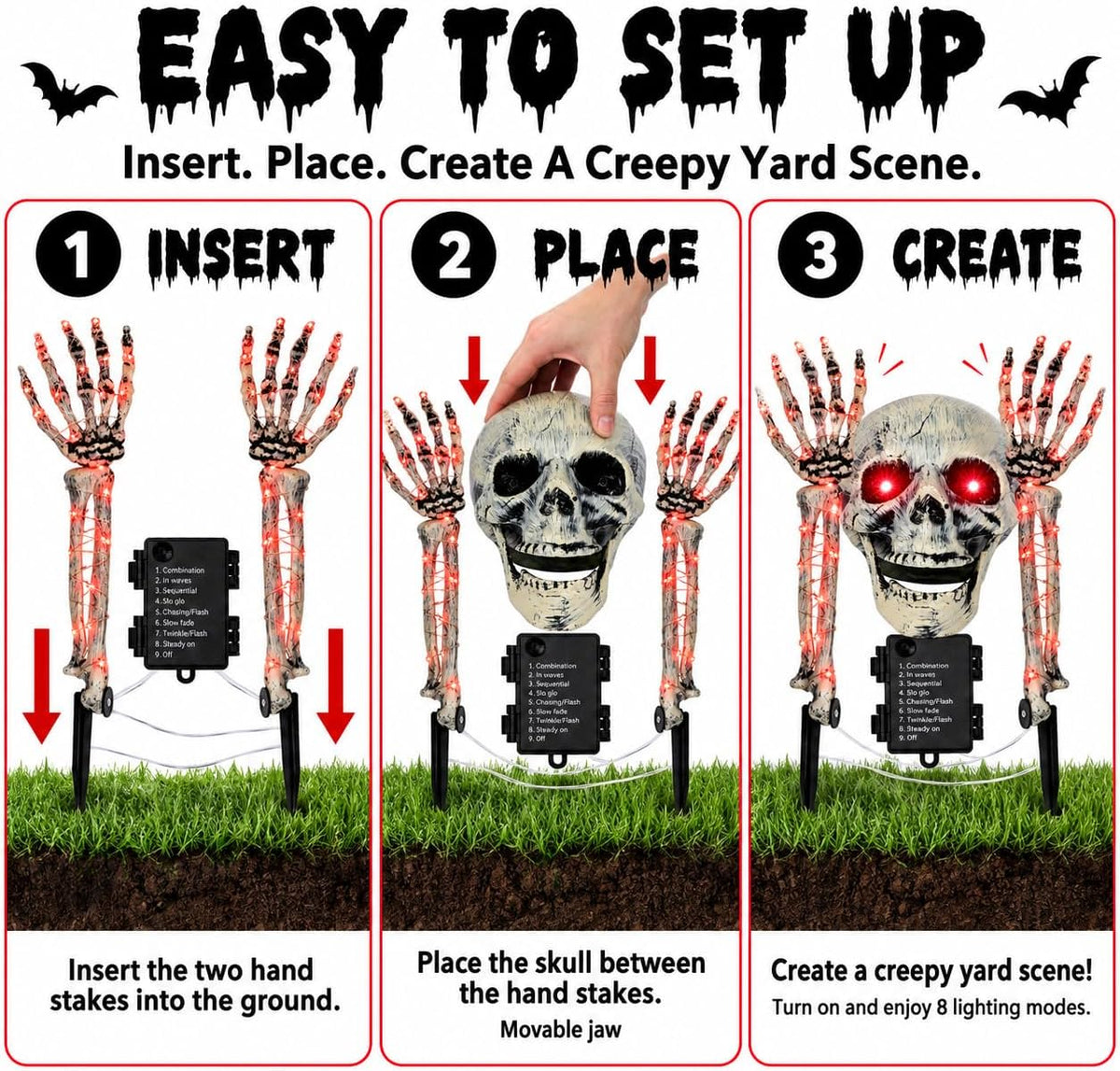 FLYSNK Lighted Halloween Skeleton Groundbreaker Decorations Outdoor, Spooky S...