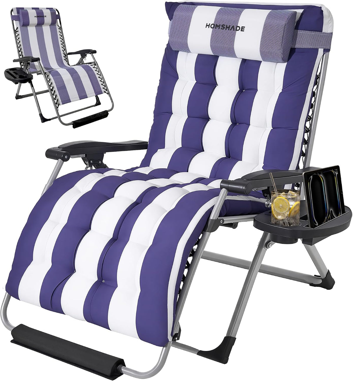 HOMSHADE 33 Inch XXL Oversized Zero Gravity Chair,Support 500LBS,Blue&White