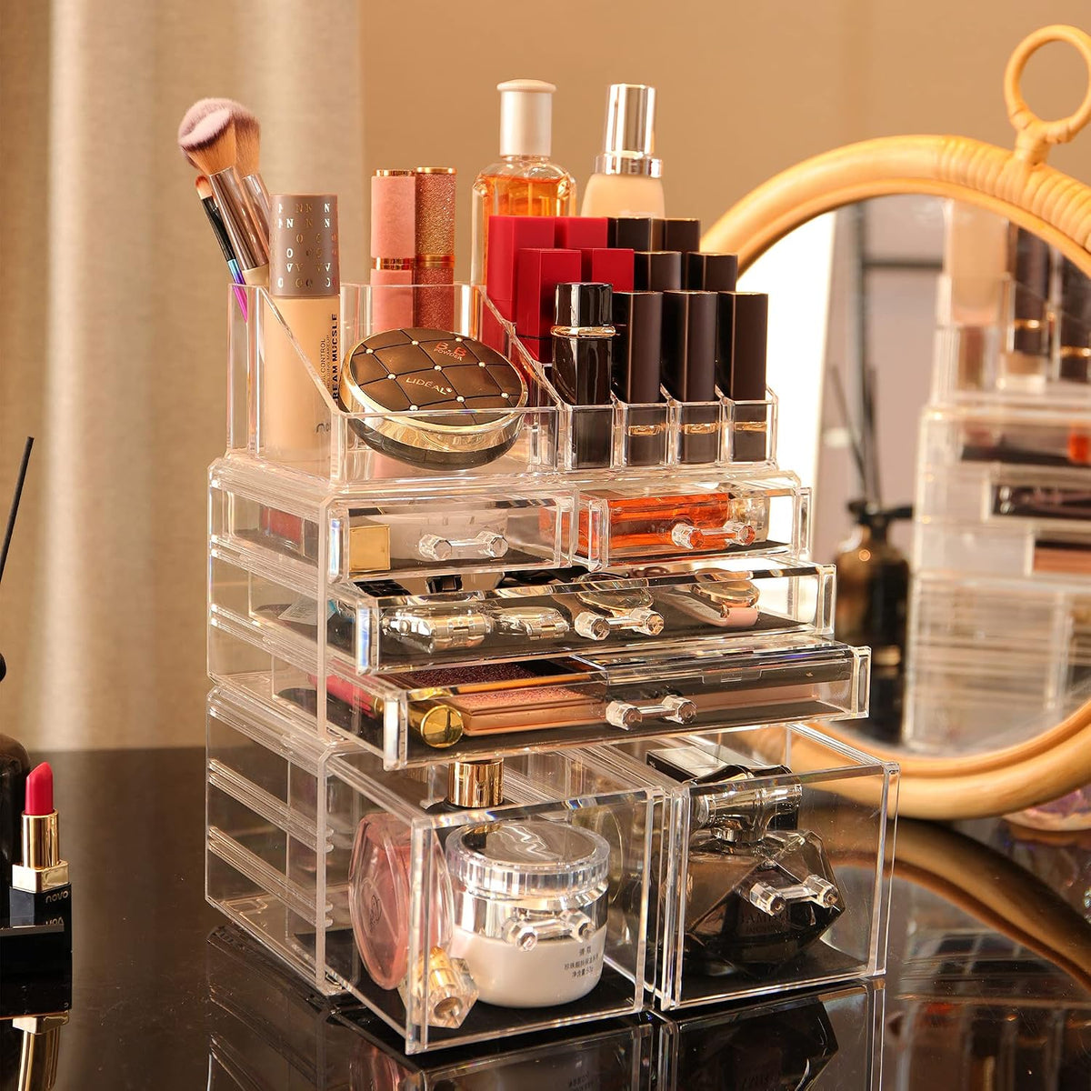 Cq acrylic 3 Pack Clear Make Up Organizers for Vanity,Stackable 6 Drawers Mak...