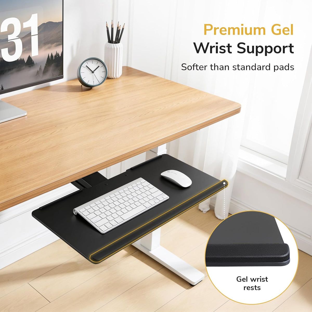 Mount-It! Under Desk Keyboard Tray with Wrist Rest, Tilt and Swivel, Black