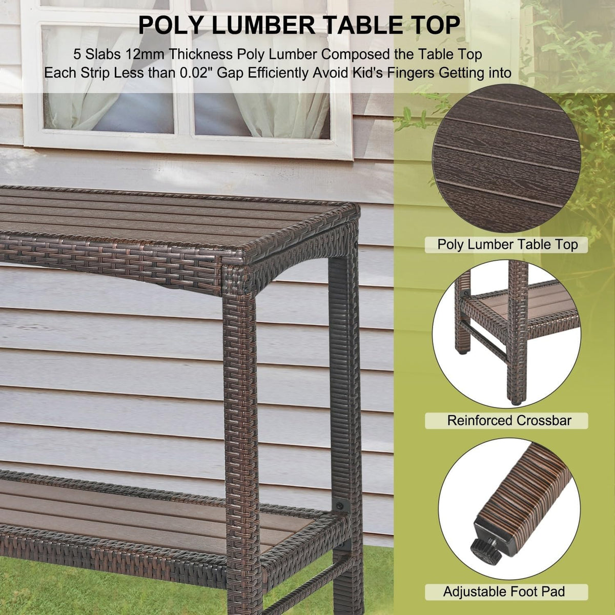 Outdoor Console Table Patio Buffet Bar Storage Organizer 45" Long Wicker...