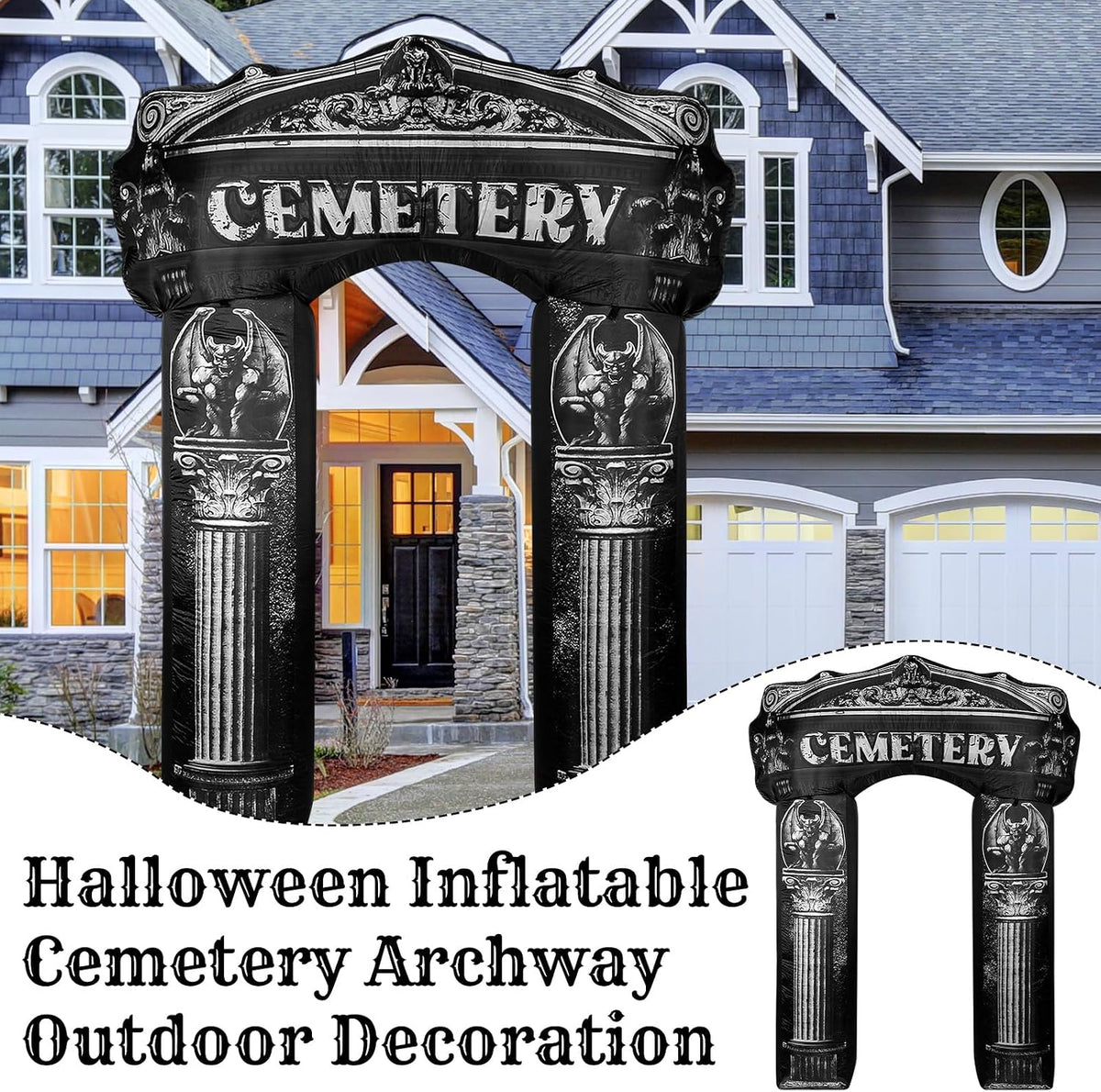 Leyndo 8 ft Halloween Inflatable Arch Decoration, Classical Cemetery