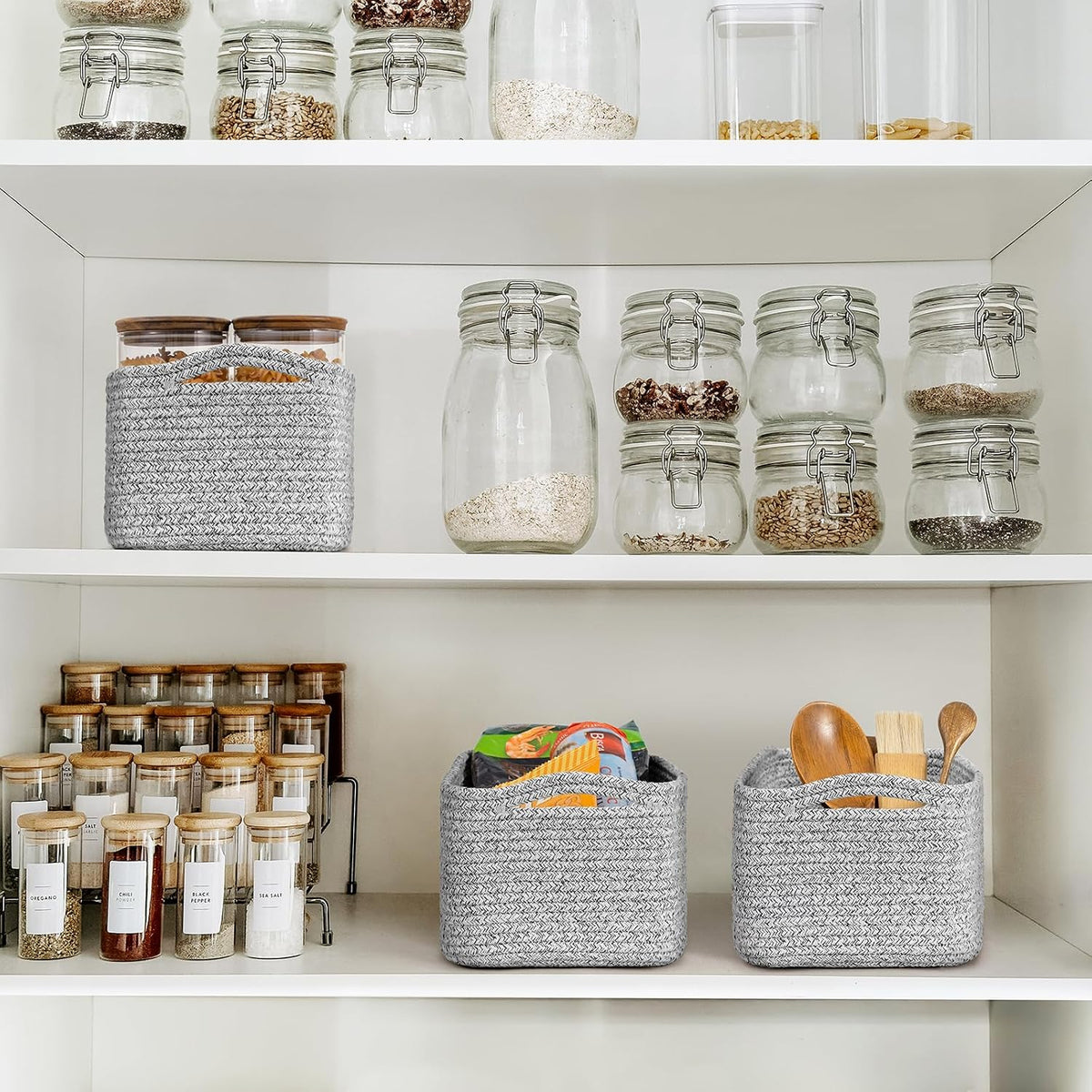 Goodpick 3-Pack Woven Storage Baskets for Closet,13 x 8 x 5 in
