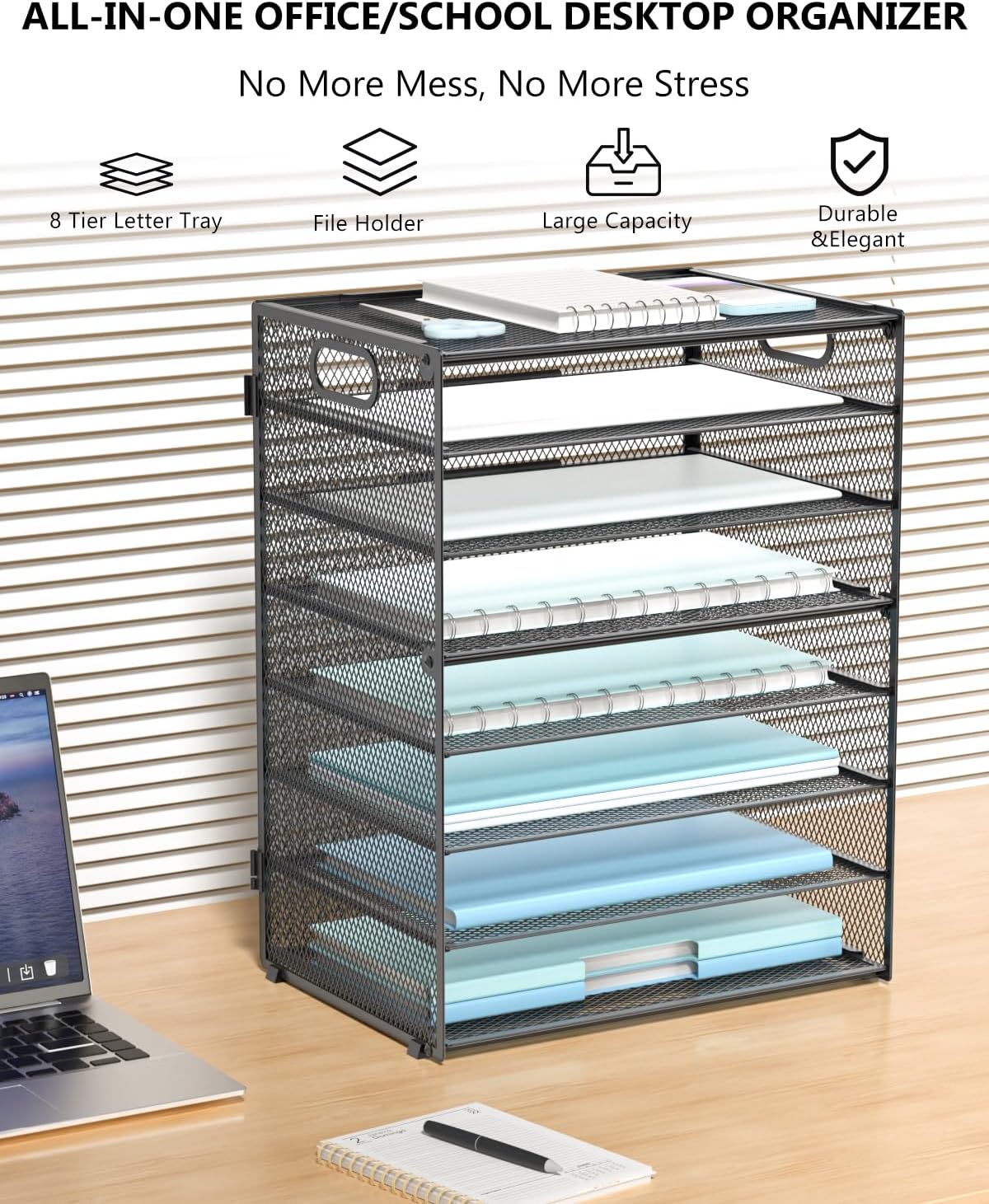 WALI Desk File Organizer, 8 Tier Desktop Paper Letter Tray Organizer with Han...