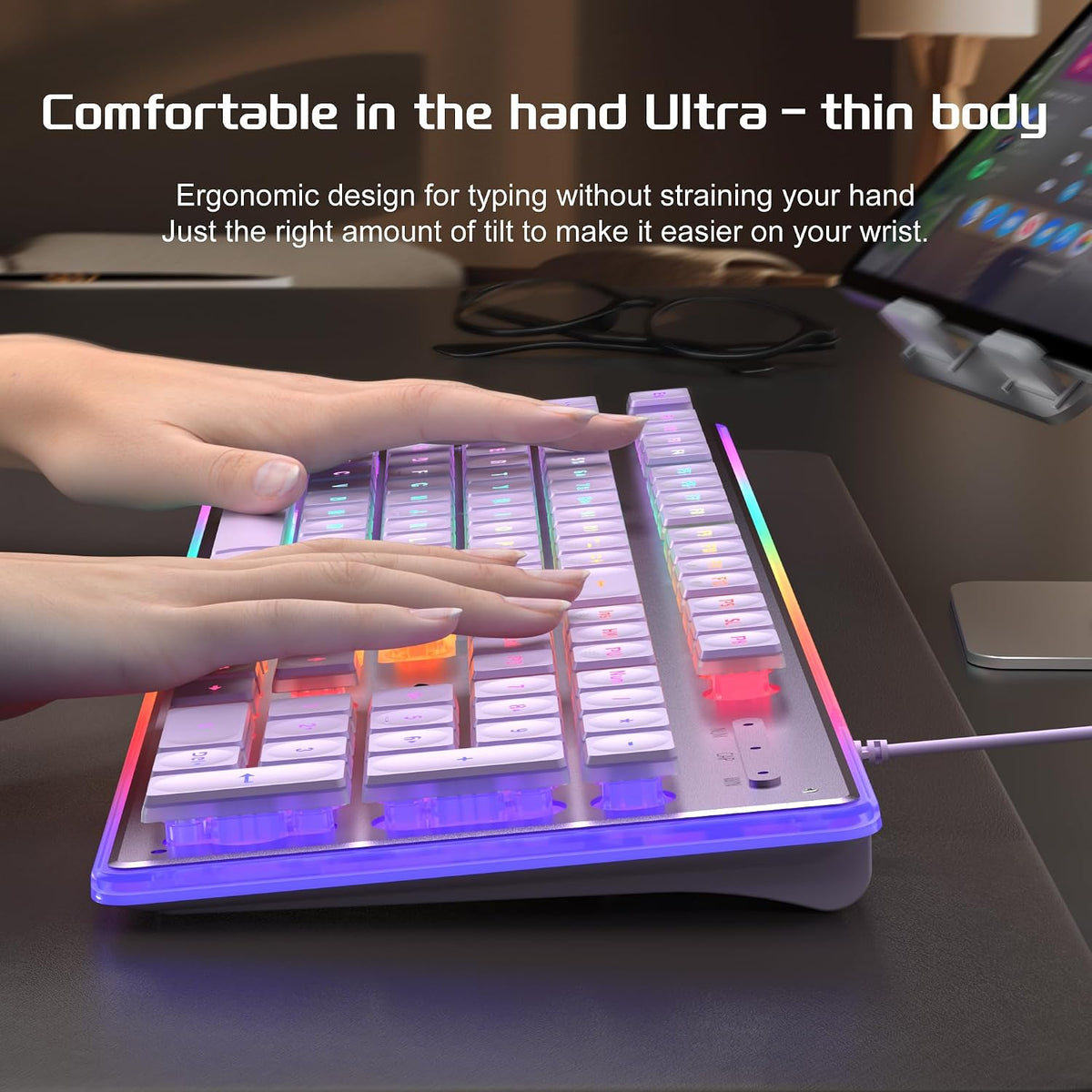 Camiysn Creamy Gaming Keyboard and Mouse, Purple 104 Keys RGB and 6 Speed RGB...
