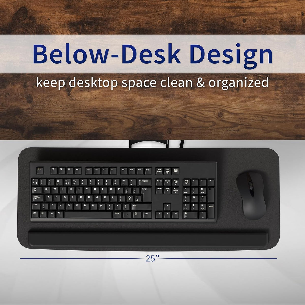 VIVO Black Under Desk 25 x 10 in Keyboard Tray, MOUNT-KB03B