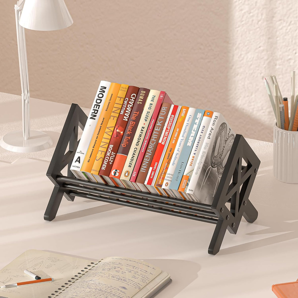 Desktop Bookshelf Organizer, Tilting Bookcase, Pure Black