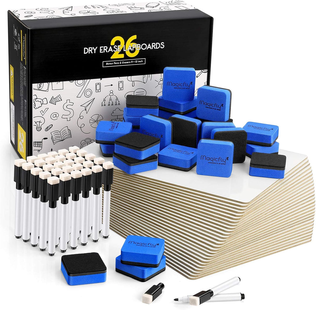 Magicfly 26 Pack Double Sided Dry Erase Board, 9" x 12" Small White...