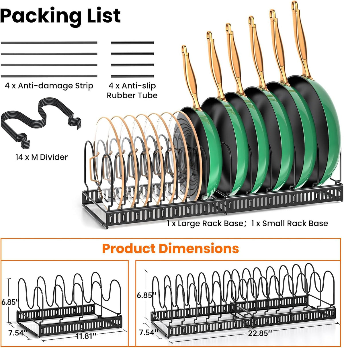 MUDEELA Expandable Pot Pan Lid Organizers inside Cabinet, 14 Divider-Black