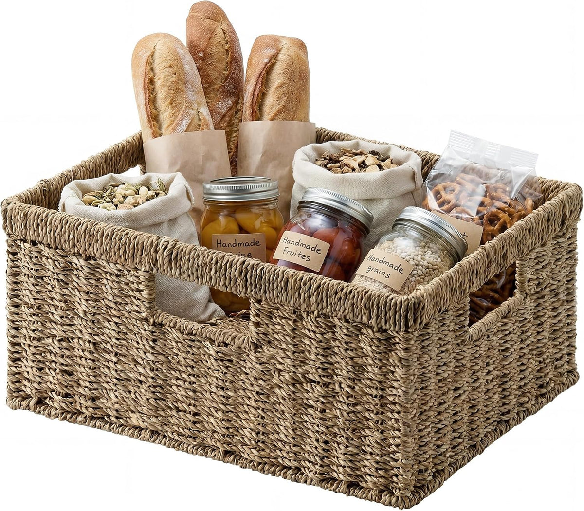 StorageWorks Wicker Storage Baskets for Shelves, Seagrass Basket, 1-Pack
