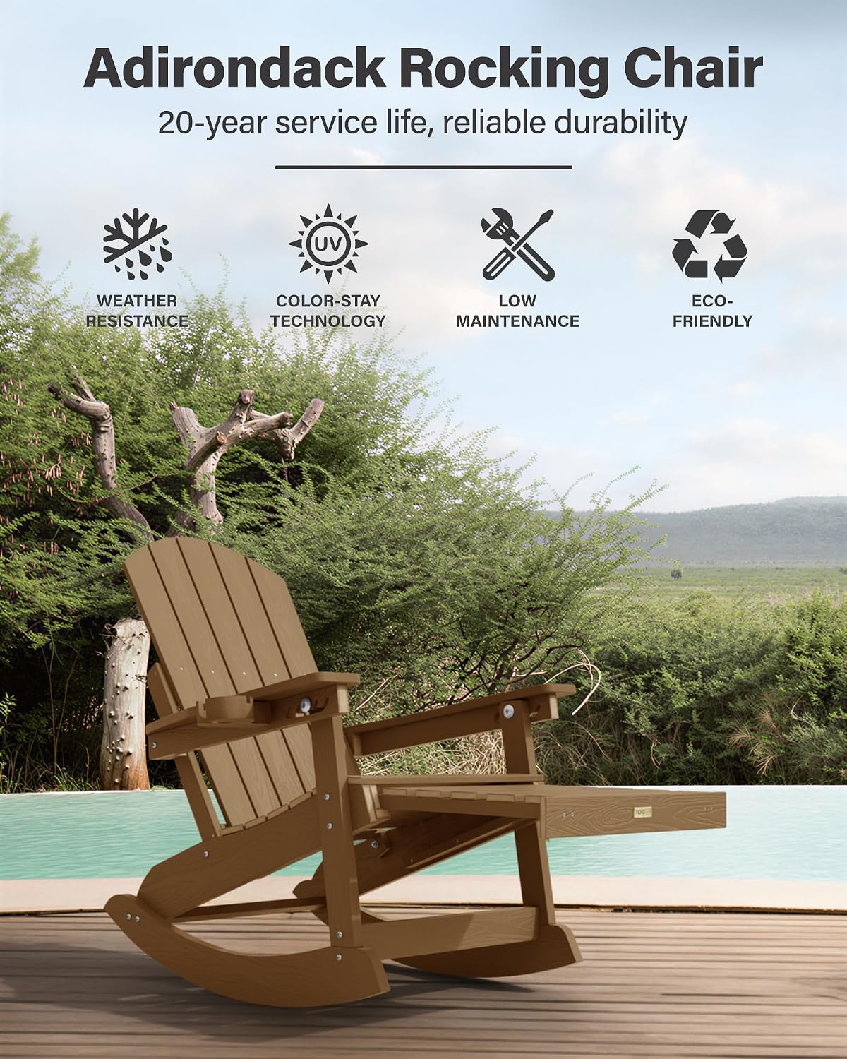 YEFU Adirondack Rocking Chairs Set of 2, with Footrest, 5-Level Adjustable