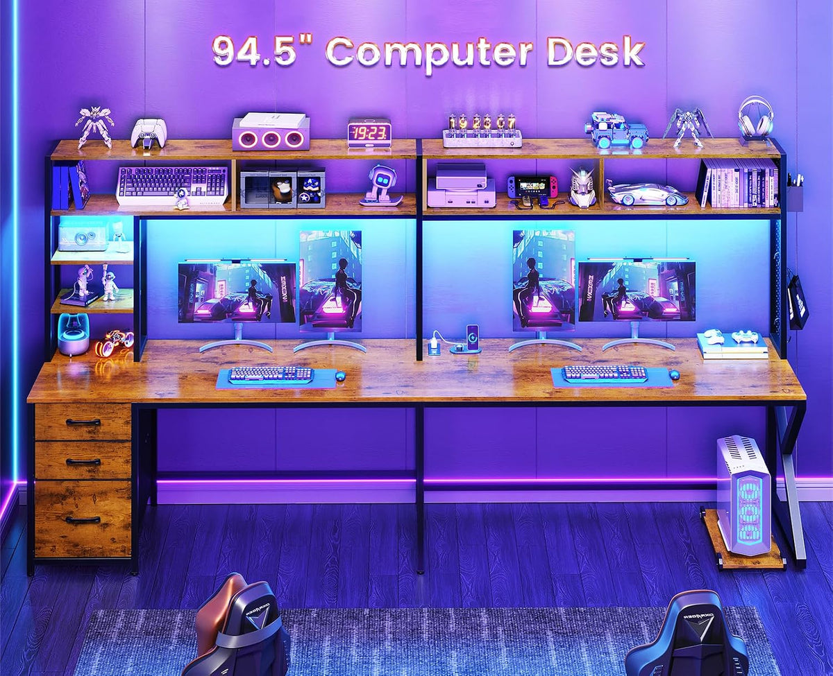 SEDETA L Shaped Computer Desk with Hutch, 3 Drawers, Shelves