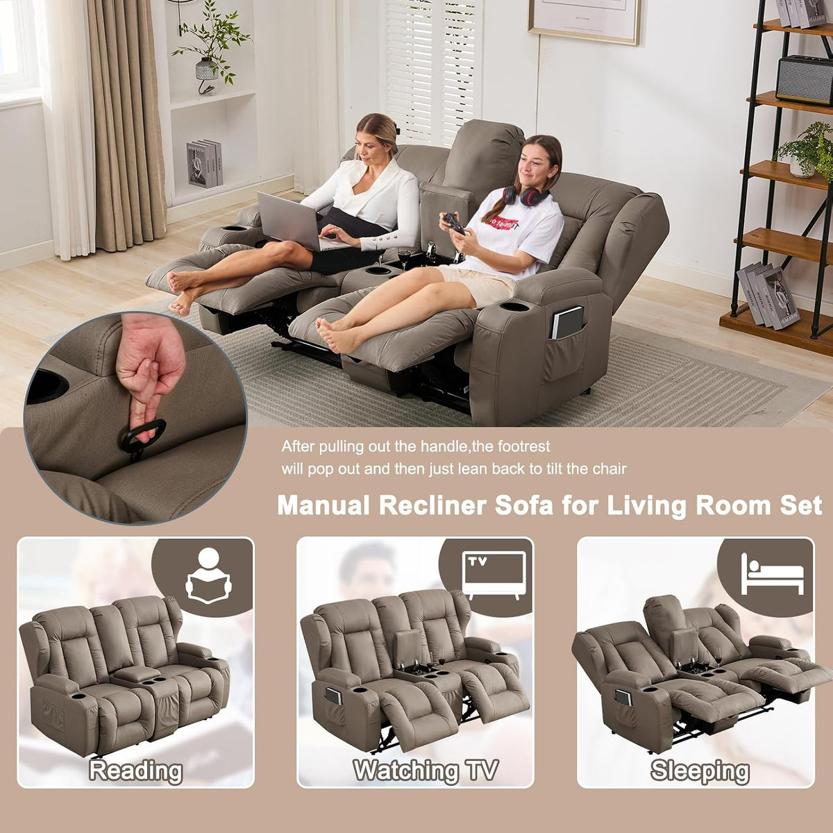 SAMERY 65.5" RV Loveseat Recliner Sofa, Wall Hugger Reclining Loveseat
