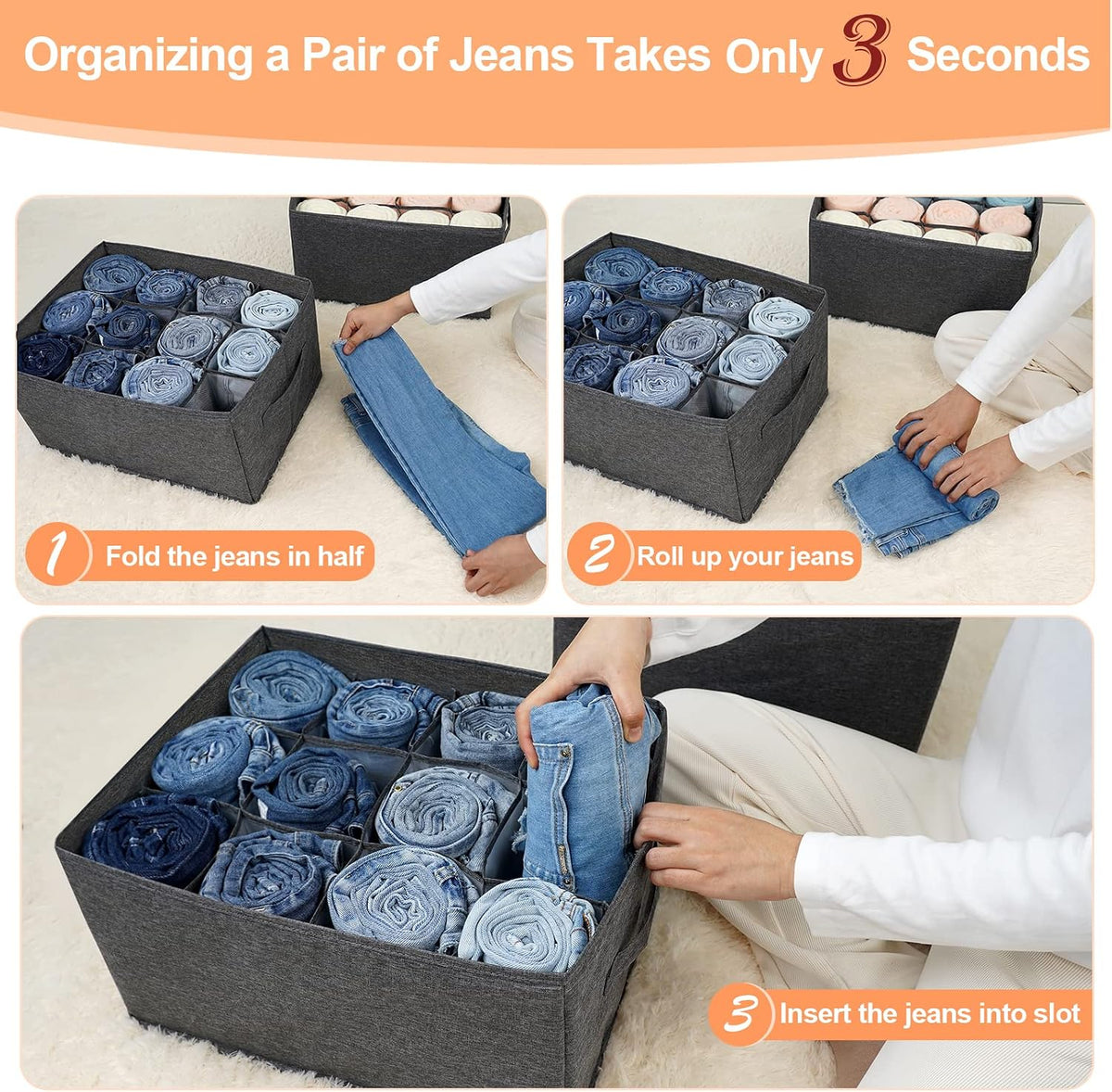 4 Pack 12-Grid Closet Organizers and Storage Bins with Dividers for Clothes