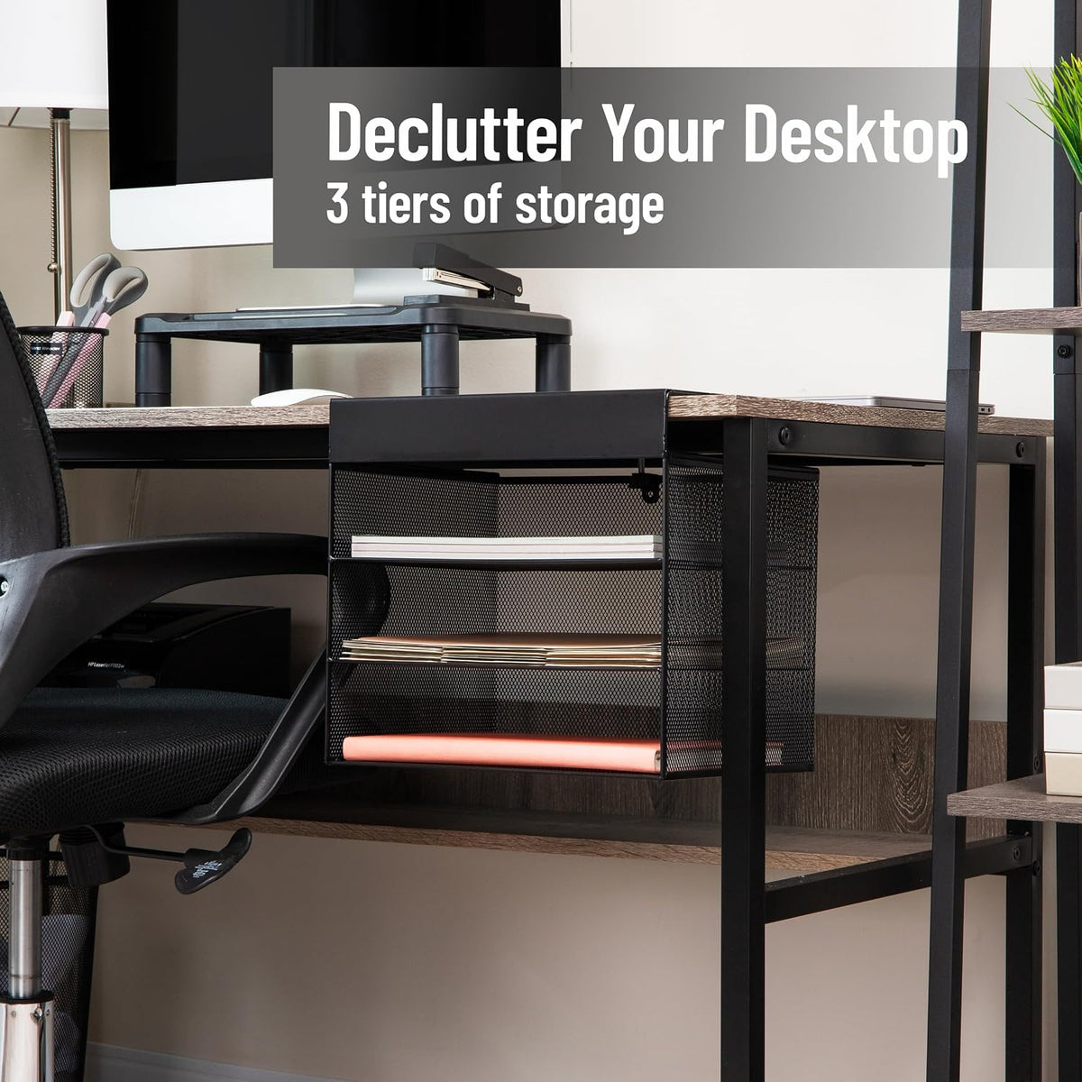 Mind Reader Slide-On Under Desk File Organizer, No Tools Required, Hanging St...