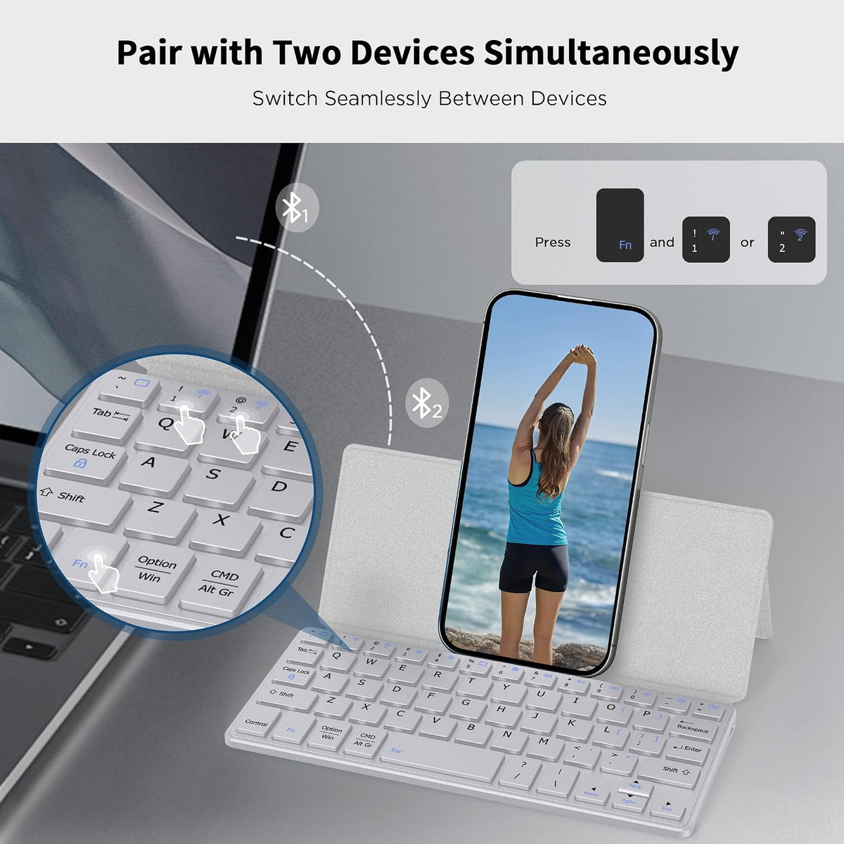 CACOE Wireless Keyboard with Stand, Mini Keyboard for Cell Phone, Ultra-Slim ...