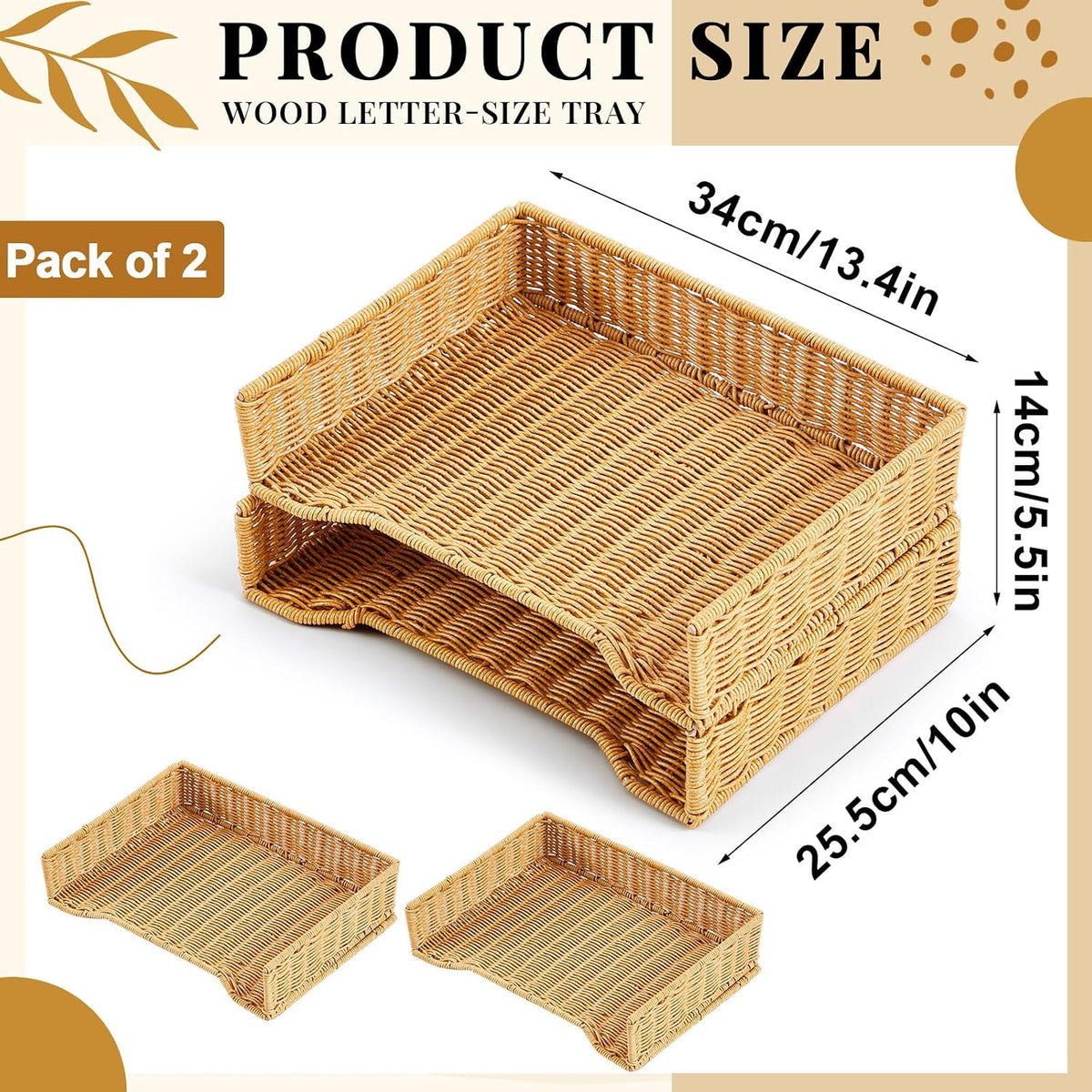 Yeaqee 2 Pcs Paper Tray Organizer for Desk Woven Letter A4 File Organizer