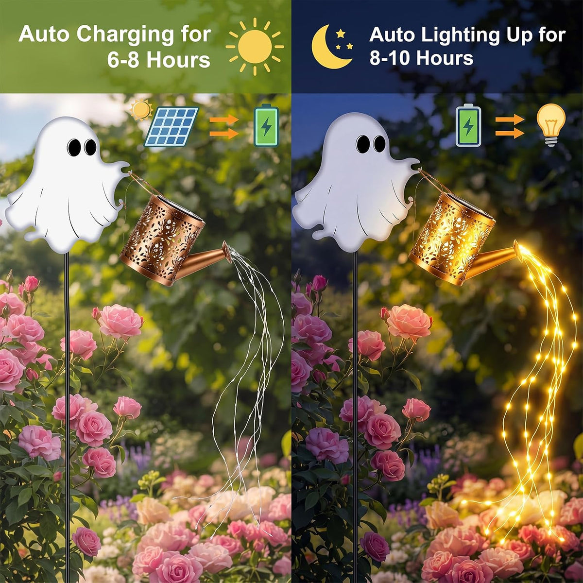 2pcs Halloween Ghost Solar Lights Outdoor Kettle Light Decor, Warm Light