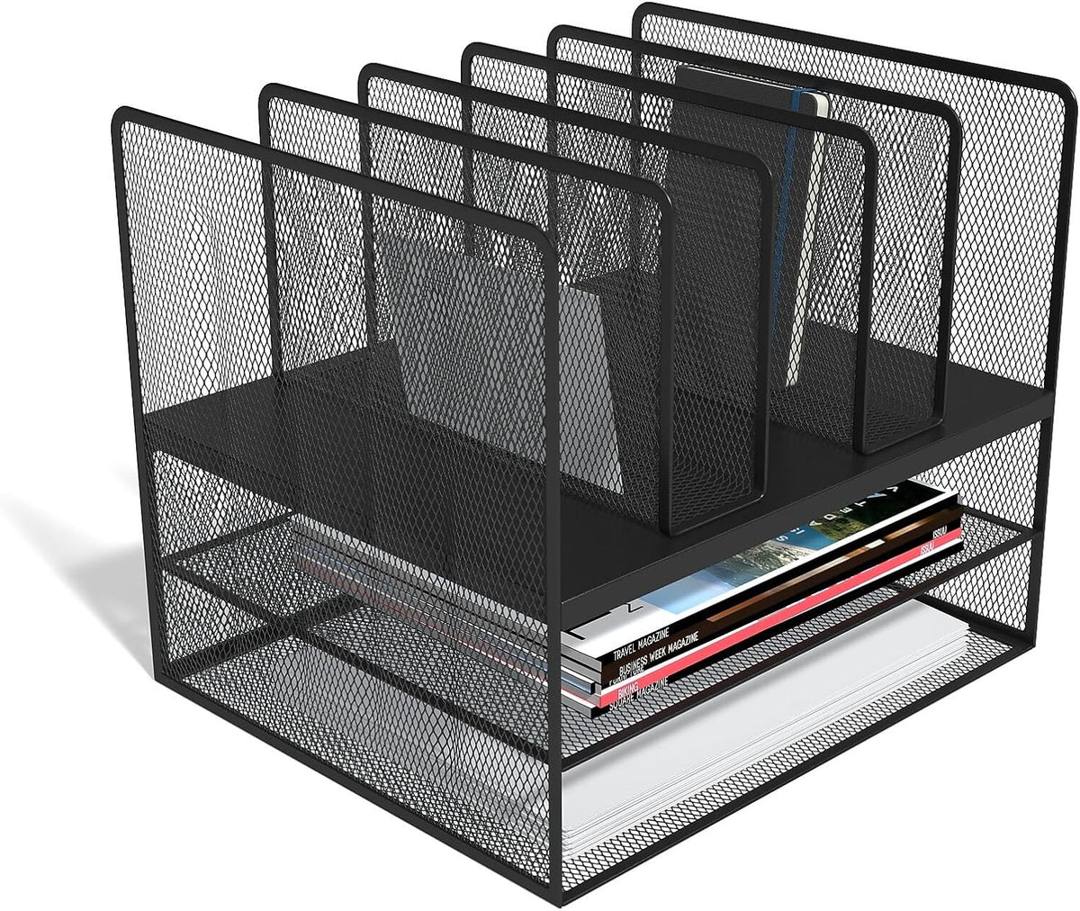 TRU RED Wire Mesh File Organizer, 7-Compartment, Matte Black