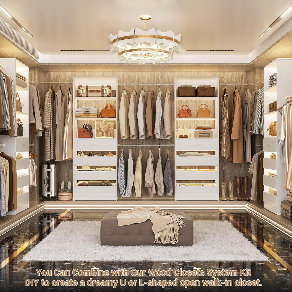 Aheaplus Closet System, 6-15Ft Custom Wood Closet Organizer with 8 Drawers