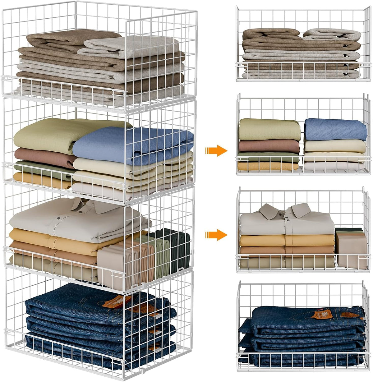 Yociyoga 4-Tier Stackable Closet Organizers and Storage Basket, Foldable Clos...
