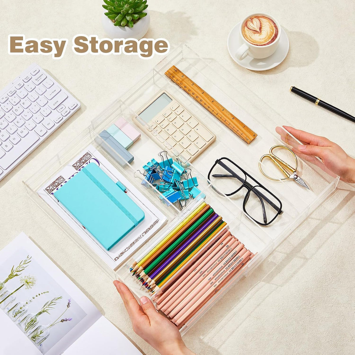 Briwooody Clear Acrylic Drawer Organizer Expandable,7 Compartments,Large