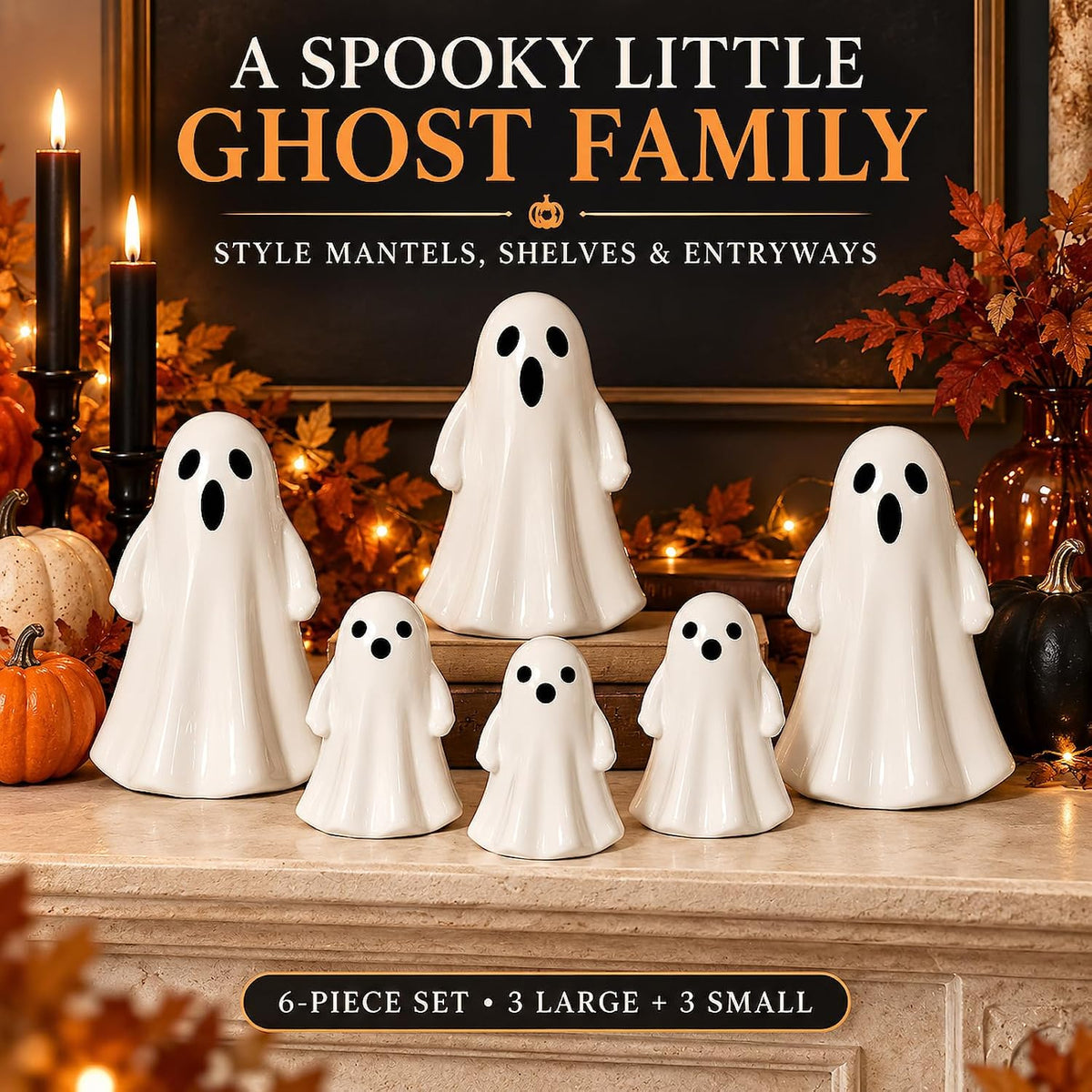 Leinuosen 6 Pcs Halloween Decorations Indoor Ceramic Ghost Figurines Decor