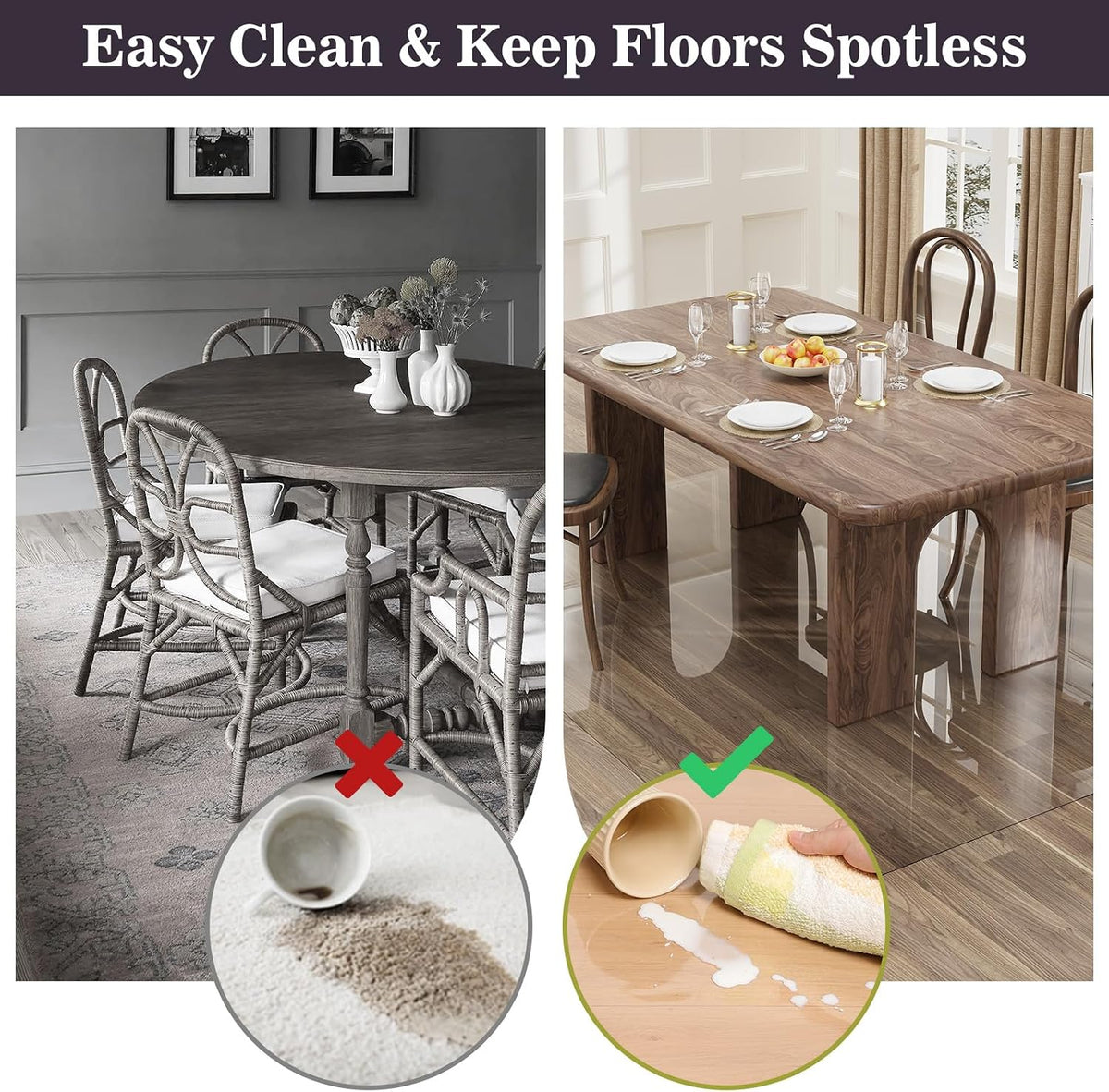 6'×9' No Spill Floor Mat, Easy Care Plastic Area Rug Protector Cover
