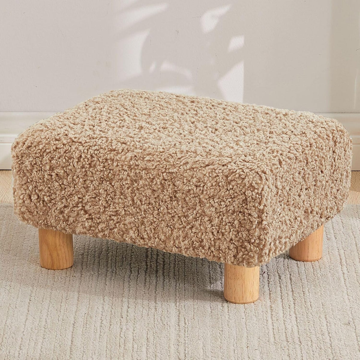 Small Foot Stool Ottoman, Sherpa Footstool Ottoman Foot Rest for Couch, Recta...