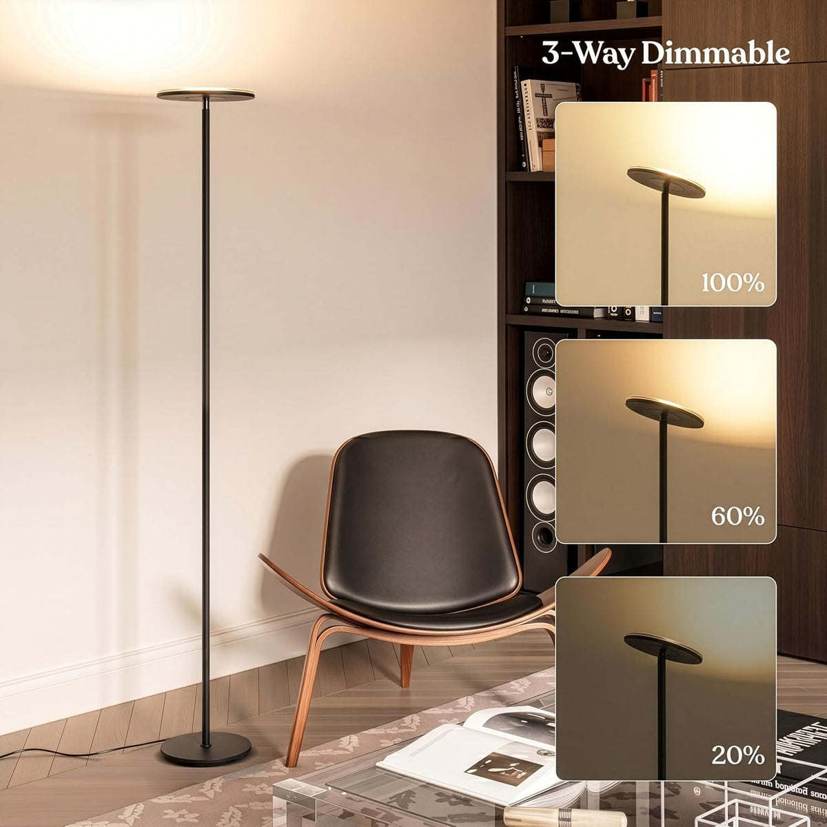 Brightech Sky LED Floor lamp, Torchiere Super Bright Floor Lamp for Living Ro...