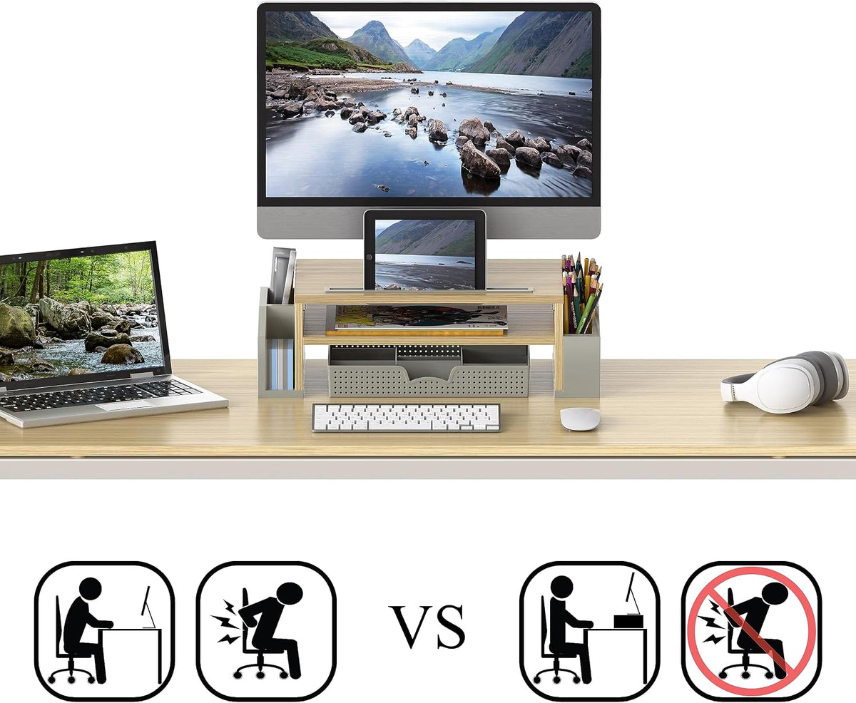 Simple Houseware Desk Monitor Stand Riser w/ Adjustable Tray, Oak